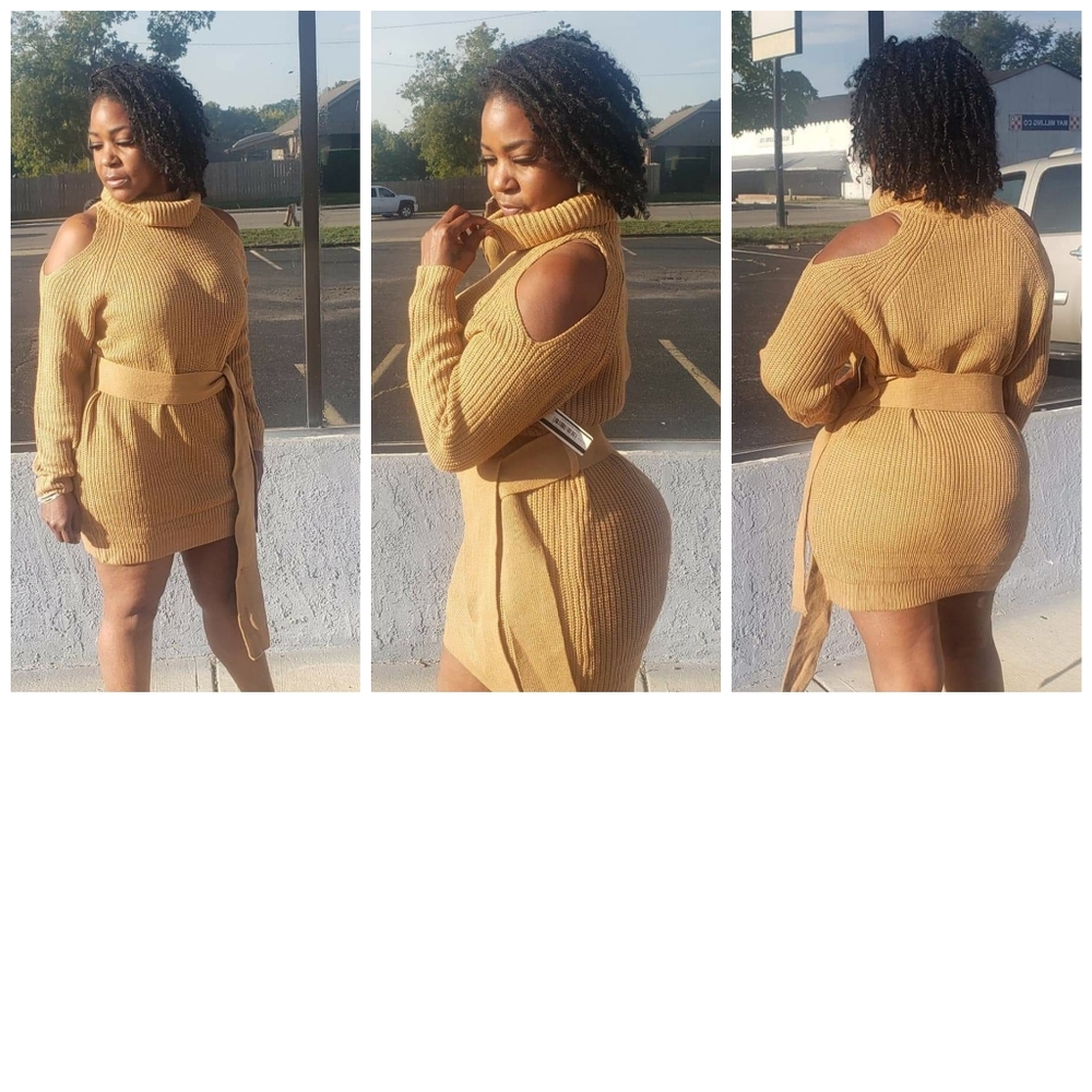 COLD SHOULDER SWEATER DRESS